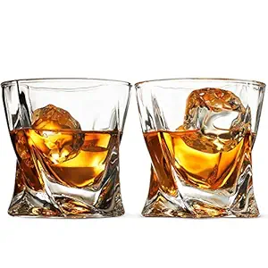 PrimeWorld Imported Crystal Clear Twist Whisky Glasses 360 ml, Set of 2