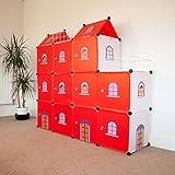 Kinder-Schloß Kinder kleiderschrank Spielzeug Kästen Bücherregal Organisator rote Schloss-Würfel 11 Flur Schrank Badschrank Hoch Regal Garderoben mit 3 Kleiderstange - 7