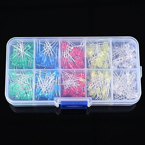 WeiKedz 3mm and 5mm White Yellow Red Green Blue Assorted LED Light Emitting Diodes 5 Colors Pack of 300