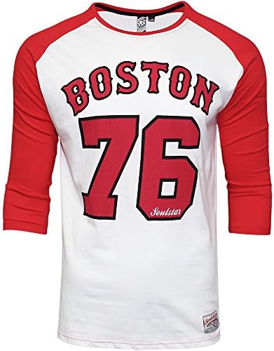 Mens Soulstar Boston Baseball Jersey 3/4 Sleeve T-Shirt Casual Designer Top