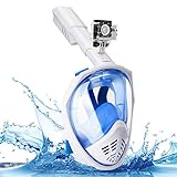 Everwell Anti-Buée et Anti-Fuite Masque de Plongée, Version améliorée 180° Visible Snorkel Masque avec la Support pour Caméra de Sport [Bleu][L/XL]