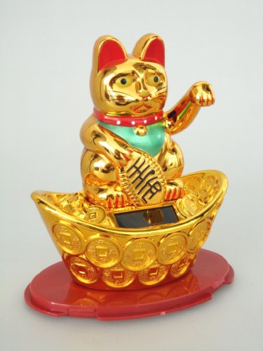 SOLAR – Glückskatze „klein“ Winkekatze Maneki Neko GOLDFARBEN - 2