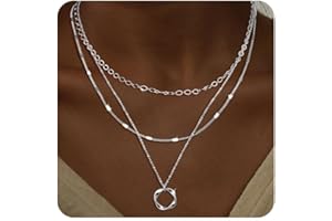 Meteorstarry Silber Halskette Damen 925 Sterling Silber, 3 PCS Layering Kette Damen Silber 925 mit Kreis Anhänger Wasserfest Lange Hypoallergene Silberkette Damen Schmuck Geschenke