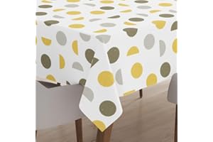 Encasa Homes Printed Tablecloth 142 x 182 cm for Dining Table of length upto 150 cm, 100% Cotton, Machine Washable, Durable, Rectangular, for Home, Restaurant, Banquet - Yellow Moon