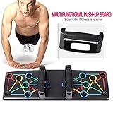 DIFERENTES CORRESPONDIENTES DE FORMACIÓN MUSCULAR A DIFERENTES COLORES - Tablero push-up diferente codificado por colores para un trabajo muscular específico. Es fácil de usar, simplemente inserte el asa en la posición codificada por colores deseada.
