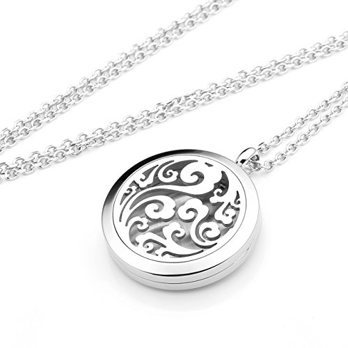 JOVIVI Edelstahl Rund Aromatherapie Ätherische Öle Diffusor Halskette Hollow Hohl Glücklich Wolken Floating Medaillon Locket Anhänger - 2