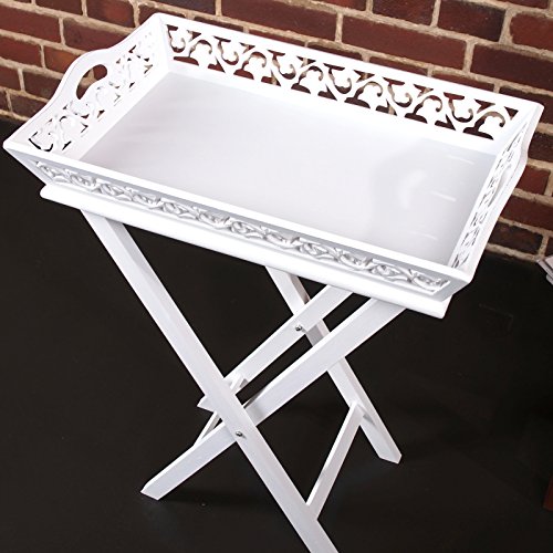 VERSPIELTES „HOLZTABLETT LANDHAUS“ MIT TISCH 2 tlg. von XTRADEFACTORY Gründerzeit weiss gekalkt - 4