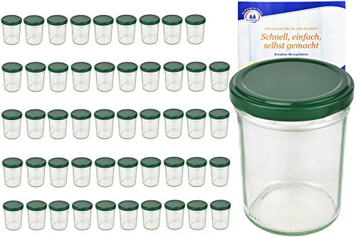 50er Set Sturzgläser 230 ml Hoch Deckelfarbe grün To 66 inkl. Diamant Gelierzauber Rezeptheft, PVC-frei, BPA-NI-frei, Marmeladengläser, Einmachgläser, Einweckgläser, Gläser