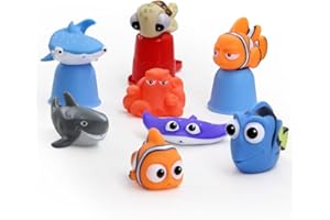 Cadoal 8PCS Finding Dory Nemo Bath Squirt Toys, Floating Sea Animals (Shark Octopus Clownfish Turtle Devil fish) Bathtub Water Squirt Bath Toy for Baby Kids Toddler Shower and Swimming Pool