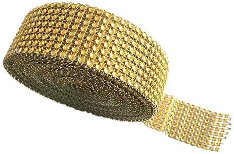Derker 8 Row Acrylic Bling Rhinestone Diamond Crystal Mesh Wrap Roll Cake Ribbon Banding, Wedding and Party Decoration, 1.5 X 10 Yards (Gold) by Derker