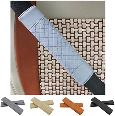 Faux Leather Seat Belt Pad, Seatbelt Safety Strap Cover, Shoulder Protection Pads For Auto SUV Vans More Comfortable Driving Experience , Beige , x2