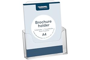 EUROPEL-Brochure Holder, Desktop and Wall Mounted, A4, Crystal Clear Acrylic, Portrait