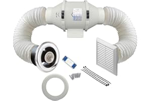 AirTech-UK Bathroom Extractor Fan Kit with LED Light and Adjustable Timer, 2 Speed - 100mm / 4" - Powerful and Whisper Quiet - Flow Max Elite