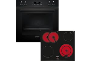 ‎SIEMENS Siemens PQ212KAAB, iQ300 Einbau-Herd-Set, Bestehend aus HE271ABB3 Herd, 60 x 60 cm, Pyrolyse Selbstreinigung und Backautomatik, EA64RGNA1E Elektrokochfeld, Zweikreis-Kochzone, Bräterzone, Rahmenlos