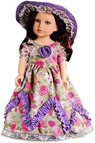 American Girl Doll Clothes Lavender Style Retro Party Dress Long Skirt + Hat Fit AG Dolls,Journey Girl Dolls