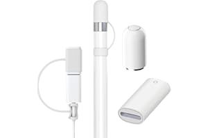 CJMUQHEHH Tappo di ricambio magnetico e adattatore di ricarica per Apple Pencil 1. Generation, accessorio con tappo di protezione in silicone e adattatore tether, compatibile con iPad Pencil e cavo Lightning