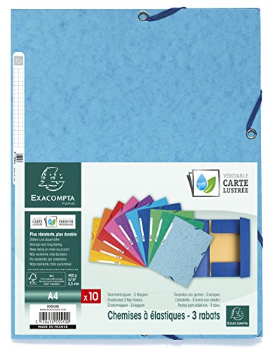 Exacompta 55510E - Carpetas con gomas y 3 solapas de cartulina lustrada  A4  colores surtidos   10 unidades