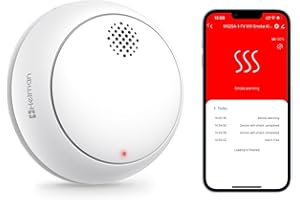HEIMAN Detector de humo inteligente Wi-Fi, con batería de litio reemplazable, DIN EN14604, alarma de 85 dB, botón de silencio, color blanco