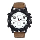 Rcool Luxus Herren Canvas Riemen große Zifferblatt militärische Quarz-Armbanduhr mit Legierung Gehäuse Kaffee