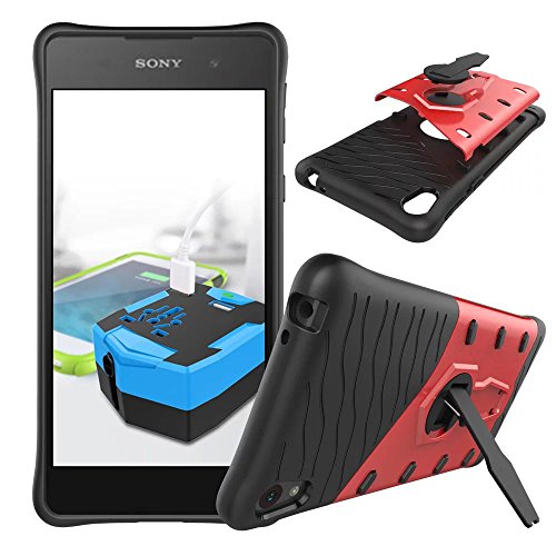 Preisvergleich Produktbild Sony Xperia E5(2016) Hülle,TPU+PC Schutzhülle,Rüstung 360 degree rotation Hohe Qualität Schutzhülle Muster Anti-Scratch und Anti-Schock stoßfest Stoßdämpfend Spiegel Schutz Handy Hülle Schlank Zerklüftet Langlebig Case Back Cover Tasche mit Ständer Halterung Für Sony Xperia E5(2016) 5,0-Zoll[Rot]