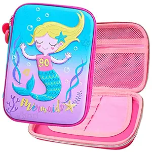 Toyshine Mermaid Hardtop Pencil Case with Compartments - Kids Large Capacity School Supply Organizer Students Stationery Box - Girls Pen Pouch- Multi-Color