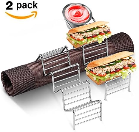 Taco Holder with Sauce Guacamole Cup, 2 Pack Stainless Steel Taco Shell Holder Mexican Food Taco Rack Shells Stand Hold 3 Hard with Table Non-Slip Mat by Upintek