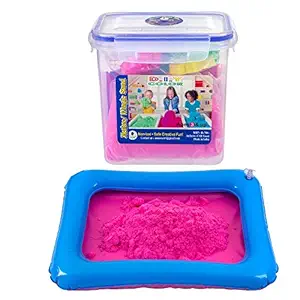 GLeo Active/Magic Kinetic Never Dries Sand Clay with 6 Moulds and Inflatable Tray, Approx. 600 Gram Random Color Sand in Air Tight Container. Made in India, Multicolor