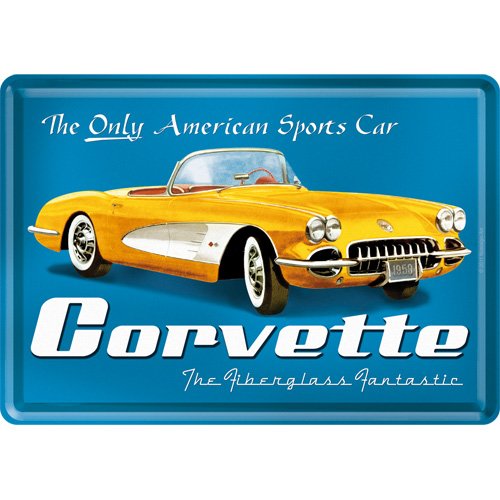 Nostalgic-Art 16376 USA Corvette Yellow Blechpostkarte, 10 x 14 cm