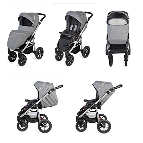 Clamaro „Baby Boat 2017“ 3 in 1 Premium Kombi Kinderwagen mit großen Rädern (10 Farben wählbar), Set inkl. Maxi Cosi Babyschale, Sport Buggy, Babywanne und klappbarem Aluminium Gestell mit schwenkbaren XL Luftreifen - 5