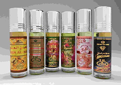 Preisvergleich Produktbild 6 (Six) Al-Rehab 6ml Perfume Oils Best Sellers Set # 4: Dehn Al-Oud, Al Fares, Nebras, Shadha, Cherry Flower and Superman by Al-Rehab