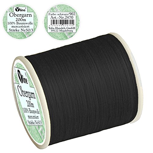 1 Stück Spule a. 200m Obergarn, Baumwoll - Nähfaden, schwarz, Ne 50/3, für die Nähmaschine Nähgarn Garn, 2470