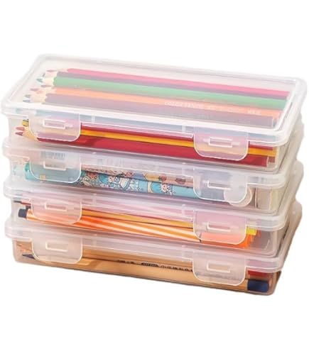 Lot De 4 Boîtes à Crayons Transparentes Empilables - En PP, Avec Couvercle Clip - Rangement Stylos, Petite Papeterie