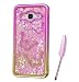 Produktbild Samsung Galaxy J3 2016 Case, Pink Gold Plating Design, Edaroo 3d Cool Flowing Liquid Bling Sparkle Pink Hearts Glitter Style Beautiful Butterflies Flower Pattern Slim Thin Fits Soft Rubber TPU Bumper Protective Case Cover for Samsung Galaxy J3 (2016)