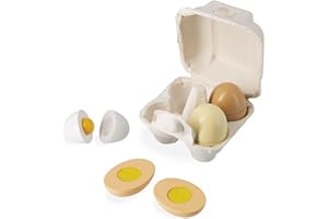 Janod - Set di 4 Uova in Legno - Gioco di Imitazione Cucina e Cibo - 4 Diversi Sistemi di Apertura - Vernice ad Acqua - Dai 3 Anni, J06593
