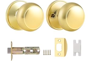 Probrico Polished Brass Passage Door Knobs, Stainless Steel Gold Round Door Knobs, Interior Door Knobs for Hall and Closet, 1 Pack