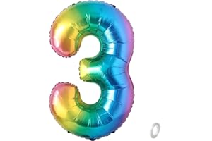 Balorise 40 Zoll Aluminium Luftballon Regenbogen Zahl 3, Helium Unterstützt, Ballon Nummer 0-9, 10-100 (101cm), große Folienballons Dekoration für Geburtstagsfeier, Hochzeit, Jubiläum