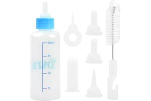 HOAAIGO Bouteille de Lait Animaux de Compagnie, Petit Biberon 60ml 150ml pour Chien et Chat d'alimentation, Silicone Biberons d’Élevage AVCE Tétines de Remplacement et Brosse à Nettoyer (Petit Bleu)