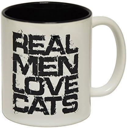 123t Mugs Real Men Love Cats Ceramic Slogan Cup with Black Interior - Gift Boxed Novelty Funny