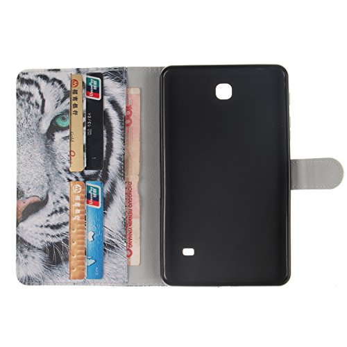 Cozy Hut Schutzhülle für Samsung Galaxy Tab 4 7.0 Zoll SM-T230 Hülle Cartoon Tiger Muster Flip Cover Case Book Soft PU Leder Bunt Painted Tasche Scratch Resistance Ledertasche Etui Rückseite Backcover mit Stand Function Magnetverschluss für Samsung Galaxy Tab 4 7.0 Zoll SM-T230 – White Tiger - 7