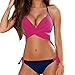 Produktbild Bikini Oberteil Damen LUCKYCAT Damen Neckholder Gepolstert Tankini Zweiteiler Badeanzug V ausschnitt Badeanzüge Oberteil Und Slip Schwimmrock Monokini (Rose rot, Small)