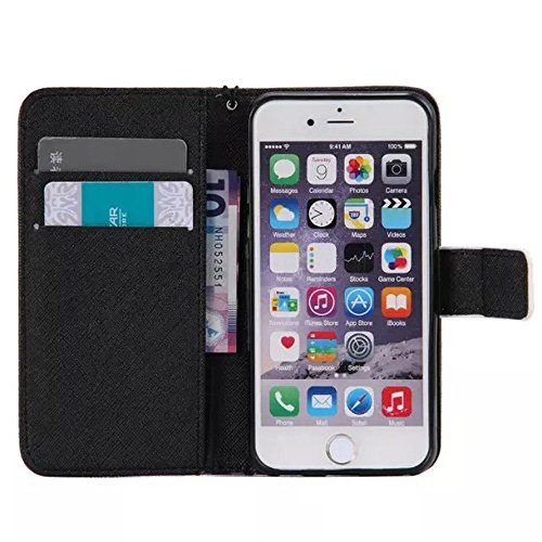 Mo-Beauty® Apple iPhone 6 Plus/6S Plus Leather Case [Free Tempered Glass Screen Protector] With Hand Wrist Strap,Colorful Pattern Design Flip PU Leather Wallet Card Slot Stand Case Cover For Apple iPhone 6 Plus/6S Plus 5.5