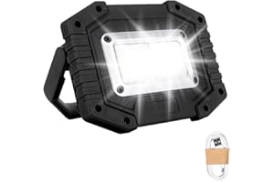 Trongle LED Rechargeable Work Light, 3 Modes Outdoor Security Light with COB Floodlight 30W Waterproof Battery Lights with USB Port for Garage, Camping, Fishing, Black (Batteries Included)