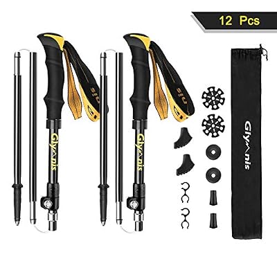 Glymnis Bâtons de Randonnée Bâtons de Marche en Aluminium 7075 Réglable de 36 à 130 cm et Fermeture par 4 Paires de Tampons en Caoutchouc pour Le Conditionnement du Trekking