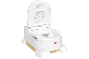 ​Fisher-Price - Vasino Design 4 in 1, vasino a forma di moderno wc per neonati e bambini piccoli, per abituarsi all'uso con sgabello e riduttore rimovibile, giocattolo per bambini, 0+ anni, HBX68