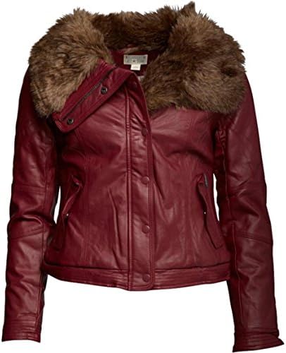 Converse Ladies Sherpa Collar Biker Jacket Burgundy/Brown (UK 8-10, EU 34)