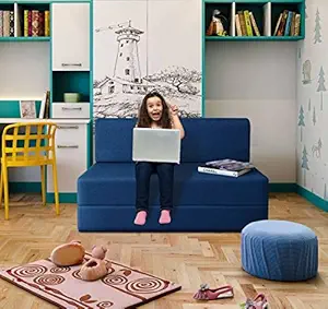 Thar eCraft 2 Seater Sofa Cum Bed (4x6 ft) Moshi Fabric Without Cushion (Foldable) (Blue)