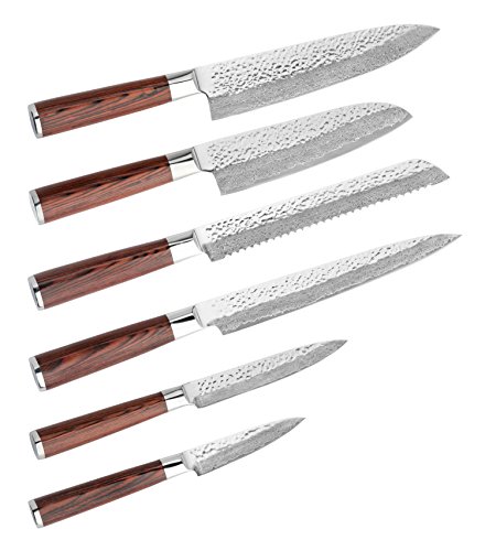 Wakoli Damastmesser (Santokumesser) japanischer Damaststahl VG-10, mit Holzverpackung, Wakoli Deluxe Serie - 6