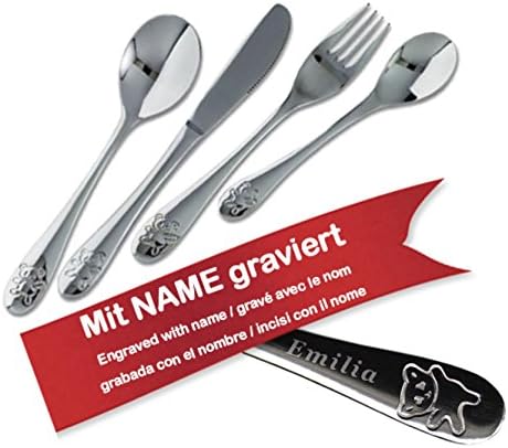 KIDDI-MEDIAPersonalised Teddy Bear 4 Piece Cutlery Set, Engraved with the name of child in Box