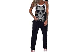 Tomwell Damen Baggy Jumpsuit Loose Fit Casual Skull Print Retro Latzhose Breathable Sommerhose aschen Lange Harem Playsuit Hose Jumpsuits Trousers Overalls