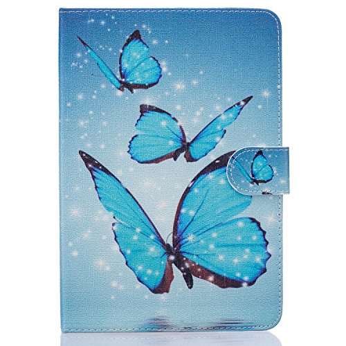 iPad Mini 4 Hülle,iPad Mini 4 Case – Felfy PU Ledertasche Luxe Bookstyle Flip Standfunktion Magnetverschluss Ledertasche Muster Eule Schmetterling Pfingstrose AugeBunte Malerei Retro Painted Abdeckung Schutzhülle Ablösbar Handliche Case Tasche Etui für Apple iPad Mini 4 (Eleganter Schmetterling) + 1 x Hellblau Blau Stylus + 1 x Blaue Blumen Dust Plug - 2
